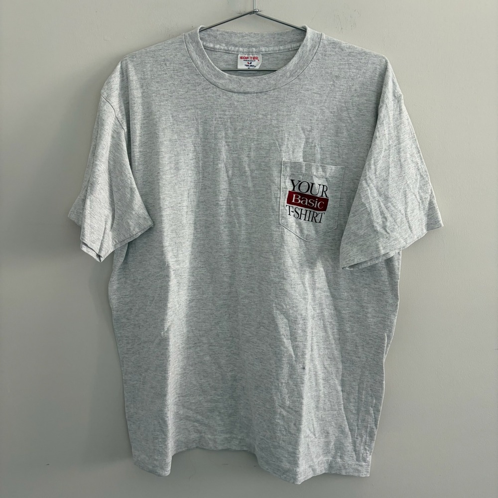Vintage Tee Jays Sof Tee Your Basic T-Shirt Pocket Grey XL Made in USA 90s Mens
